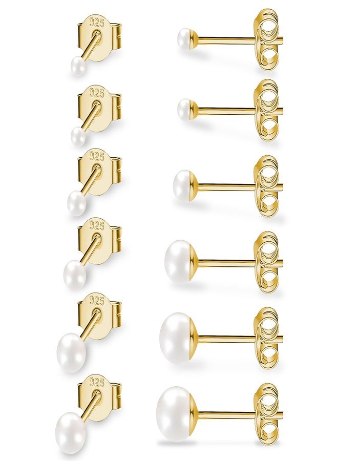 BLISI 6pairs 14K Gold Plated Pearl Earrings Stud with 925 Stering Silver Post Small Midium and Big Pearl Stud Earrings Set for Women Sensitive Ears(3mm4mm5mm6mm8mm10mm) (Gold) - Image 1